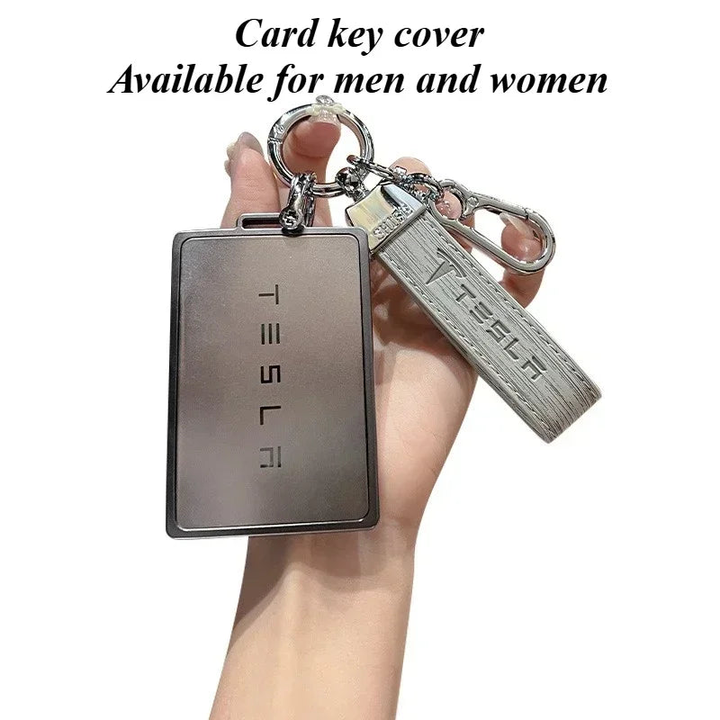 Car Card Key Holder Protector Case Cover Applicable To Tesla Model3/ModelY/ModelX Wood Grain Keychain Full Cover Accessories