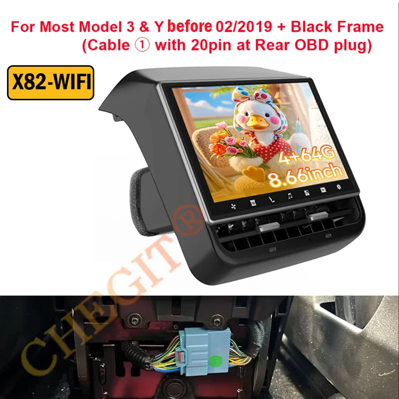 NEW 8.66” For Tesla Model 3/Y Rear Entertainment & Climate Control WIFI Display Android 13.0 Tesla Model Y 2025 Car Accessories