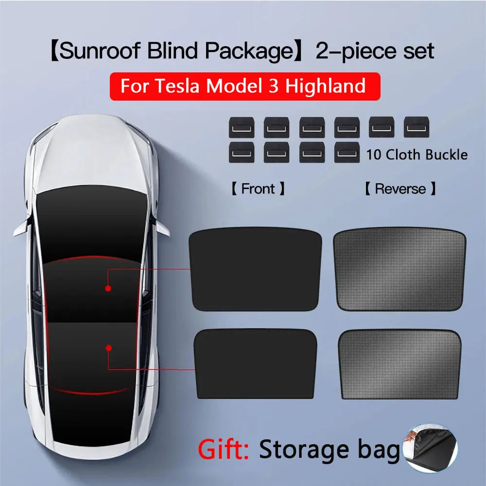 Sun Shades For Tesla Model 3 Highland Model Y 2017-2024 Ice Cloth Buckle Sun Pare Glass Front Rear Sunroof Skylight Accessory