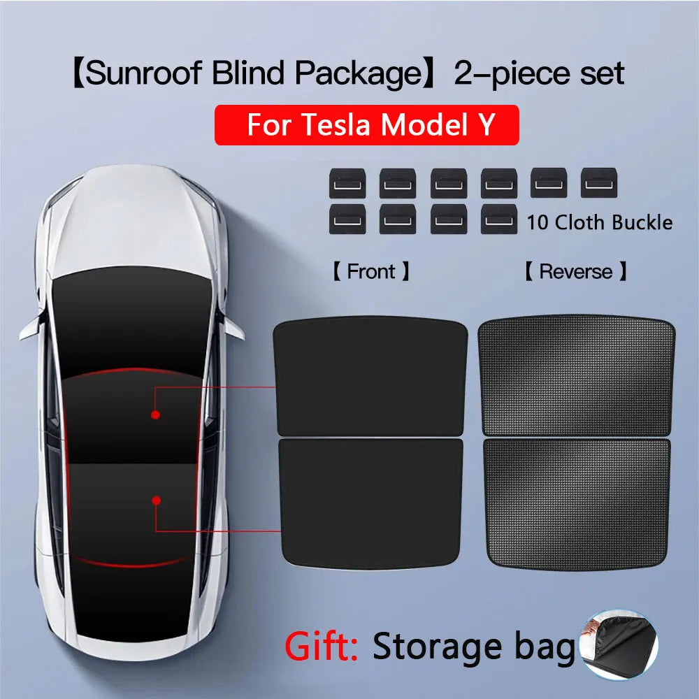 Sun Shades For Tesla Model 3 Highland Model Y 2017-2024 Ice Cloth Buckle Sun Pare Glass Front Rear Sunroof Skylight Accessory