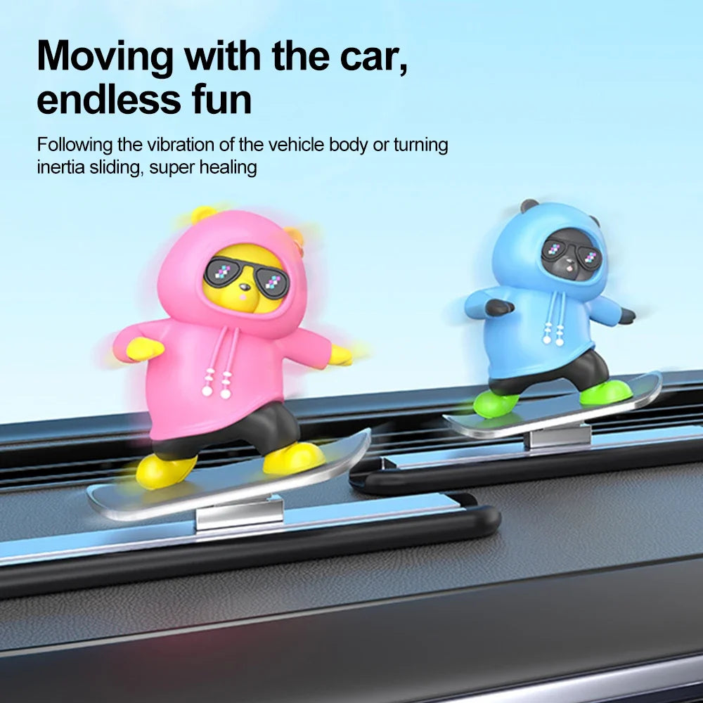 2024 New Dashboard Car Ornaments Skateboard Bear Sliding Bear Creative Car Cartoon Interior Decoration Interior Accessories