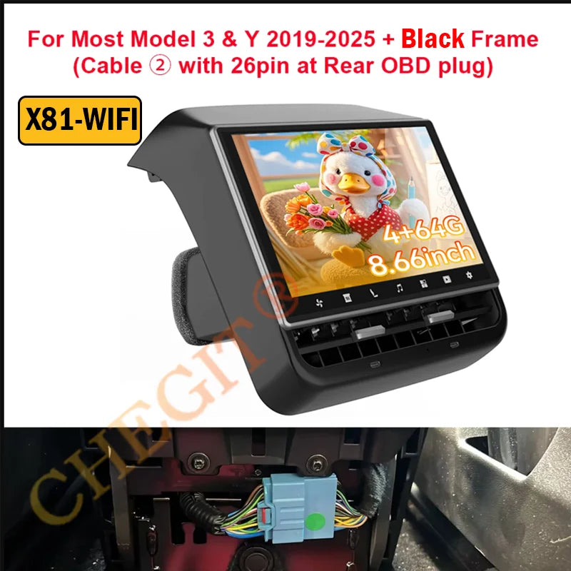 NEW 8.66” For Tesla Model 3/Y Rear Entertainment & Climate Control WIFI Display Android 13.0 Tesla Model Y 2025 Car Accessories