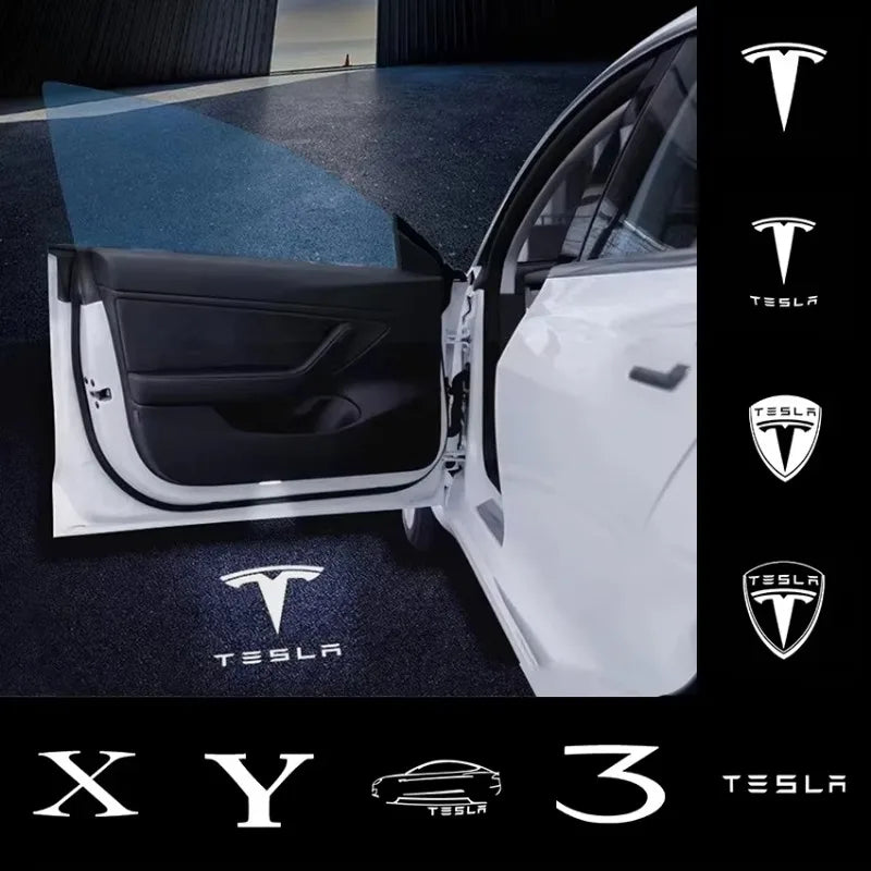 2/4PCS Tesla Model Y/3/S/X Door LED Welcome Lights, OEM Waterproof Projector Puddle Lights, Ultra-Bright Plug & Play