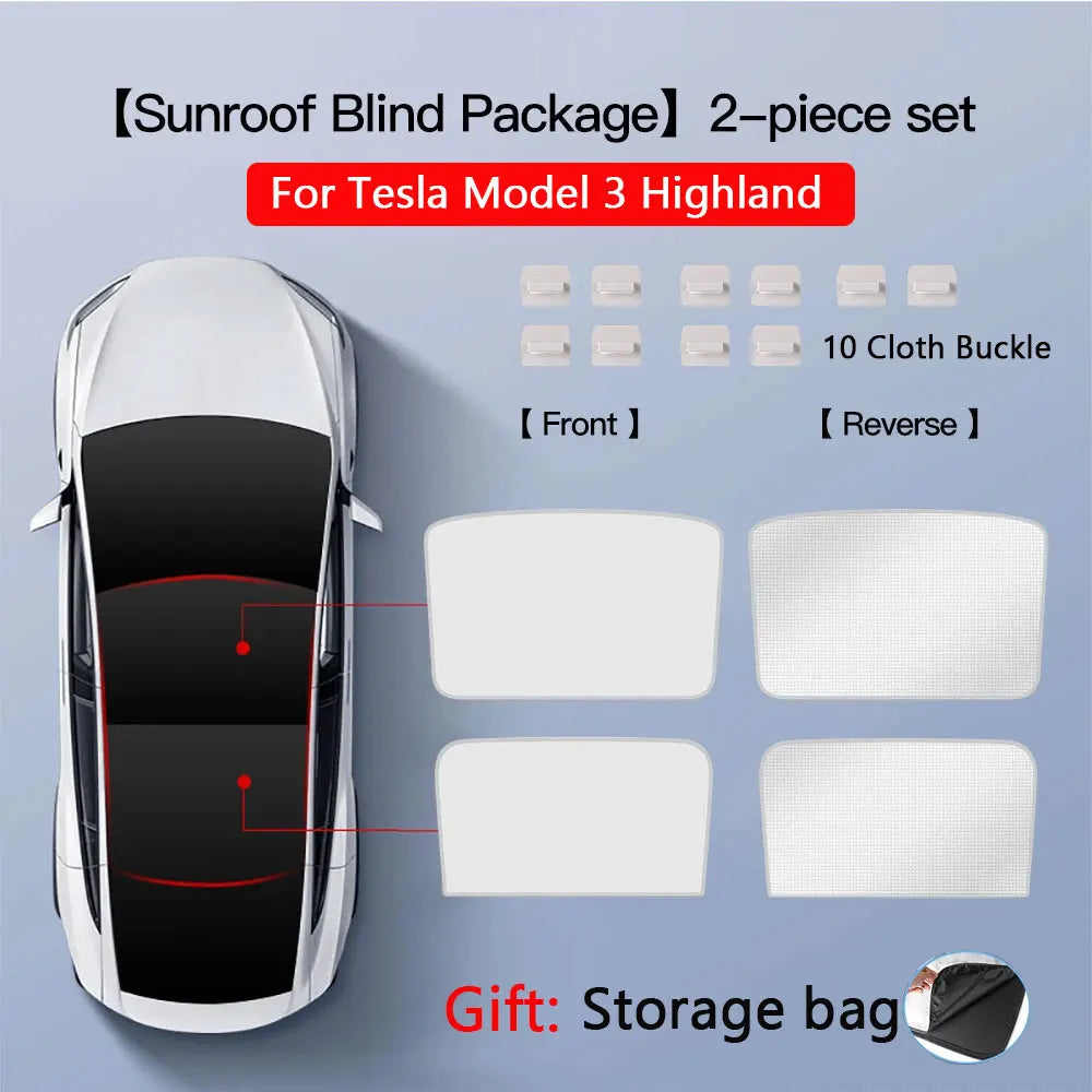 Sun Shades For Tesla Model 3 Highland Model Y 2017-2024 Ice Cloth Buckle Sun Pare Glass Front Rear Sunroof Skylight Accessory