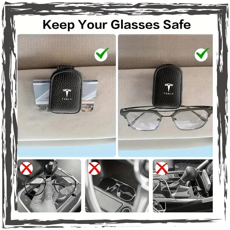 Car glasses frame magnetic PU leather fashion glasses clip   For Tesla Model S Model X Model Y Cybertruck Model 3 Model Y