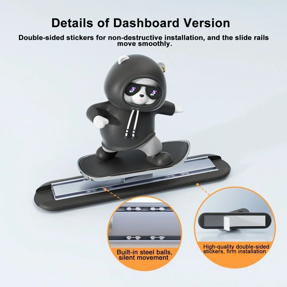 2024 New Dashboard Car Ornaments Skateboard Bear Sliding Bear Creative Car Cartoon Interior Decoration Interior Accessories