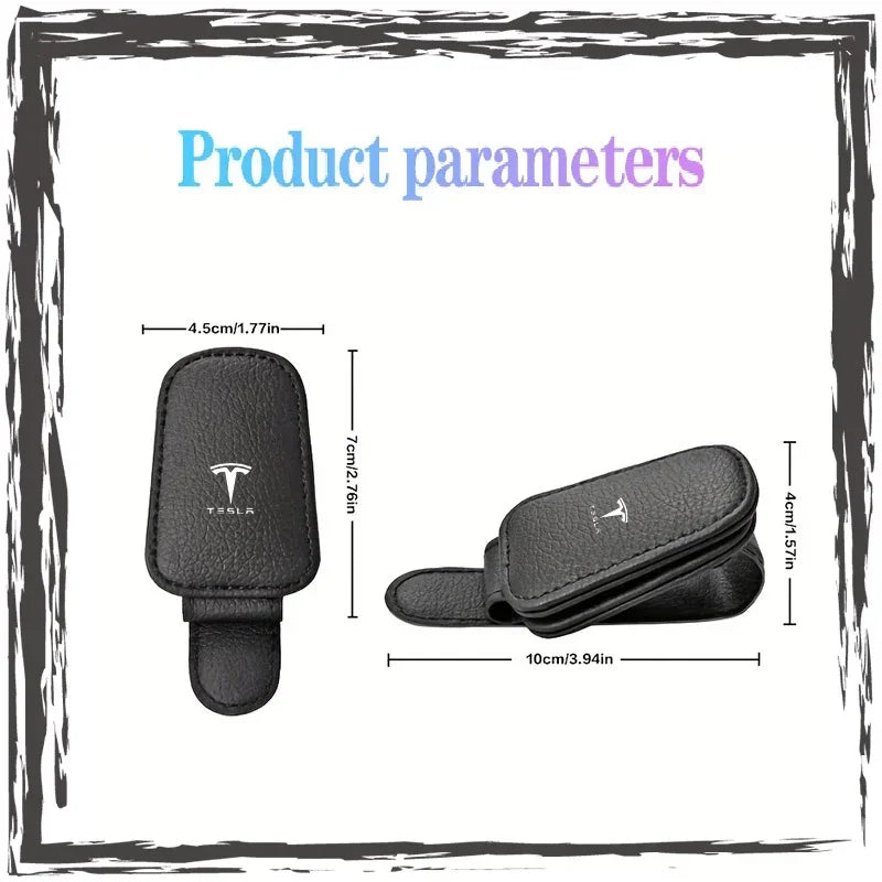 Car glasses frame magnetic PU leather fashion glasses clip   For Tesla Model S Model X Model Y Cybertruck Model 3 Model Y