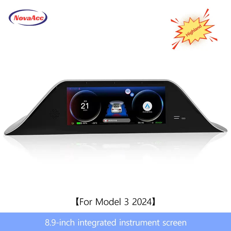 8.9inch Integrated Dashboard Display Screen Digital Instrument Cluster for Tesla Model 3 Y 2024-2021 Highland With Camera