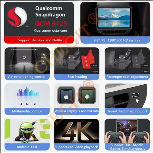 NEW 8.66” For Tesla Model 3/Y Rear Entertainment & Climate Control WIFI Display Android 13.0 Tesla Model Y 2025 Car Accessories