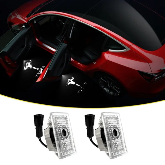 2/4PCS Tesla Model Y/3/S/X Door LED Welcome Lights, OEM Waterproof Projector Puddle Lights, Ultra-Bright Plug & Play