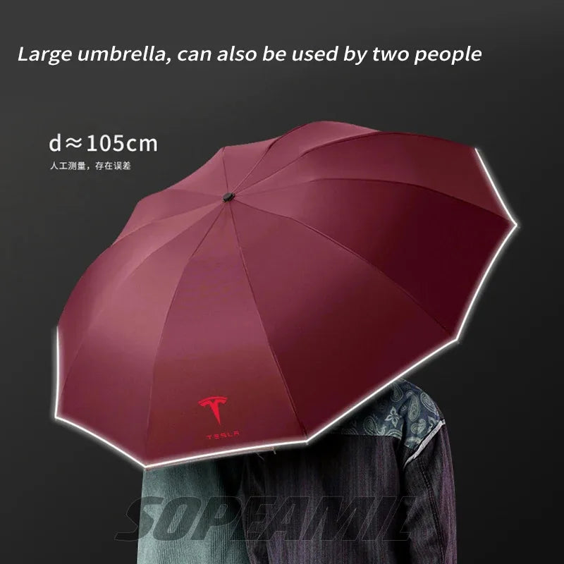 Car Led Light Automatic Folding Windproof Sunshade Umbrella For Tesla Cybertruck Beast Roadster Model 3 Model Y Model S Model X