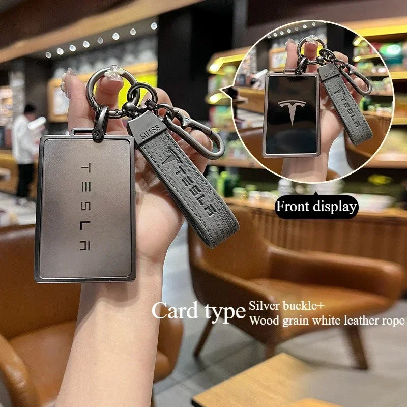 Car Card Key Holder Protector Case Cover Applicable To Tesla Model3/ModelY/ModelX Wood Grain Keychain Full Cover Accessories