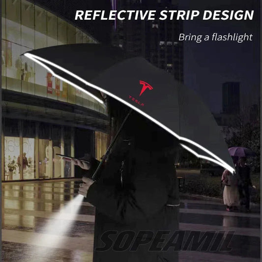Car Led Light Automatic Folding Windproof Sunshade Umbrella For Tesla Cybertruck Beast Roadster Model 3 Model Y Model S Model X