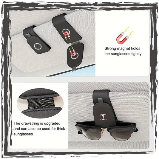 Car glasses frame magnetic PU leather fashion glasses clip   For Tesla Model S Model X Model Y Cybertruck Model 3 Model Y