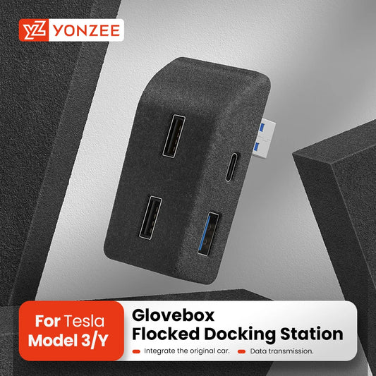 For Tesla Model 3 Y Highland Juniper 2021-2025 Glove Box Flocking USB HUB Adapter Quick Charger Car Accessories