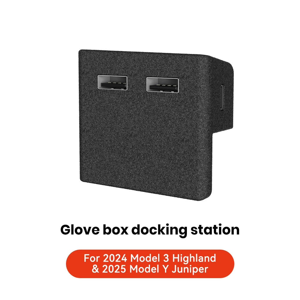 For Tesla Model 3 Y Highland Juniper 2021-2025 Glove Box Flocking USB HUB Adapter Quick Charger Car Accessories