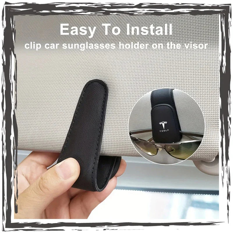 Car glasses frame magnetic PU leather fashion glasses clip   For Tesla Model S Model X Model Y Cybertruck Model 3 Model Y