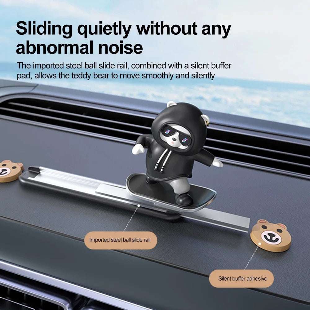 2024 New Dashboard Car Ornaments Skateboard Bear Sliding Bear Creative Car Cartoon Interior Decoration Interior Accessories