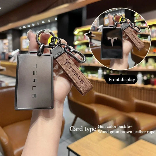 Car Card Key Holder Protector Case Cover Applicable To Tesla Model3/ModelY/ModelX Wood Grain Keychain Full Cover Accessories